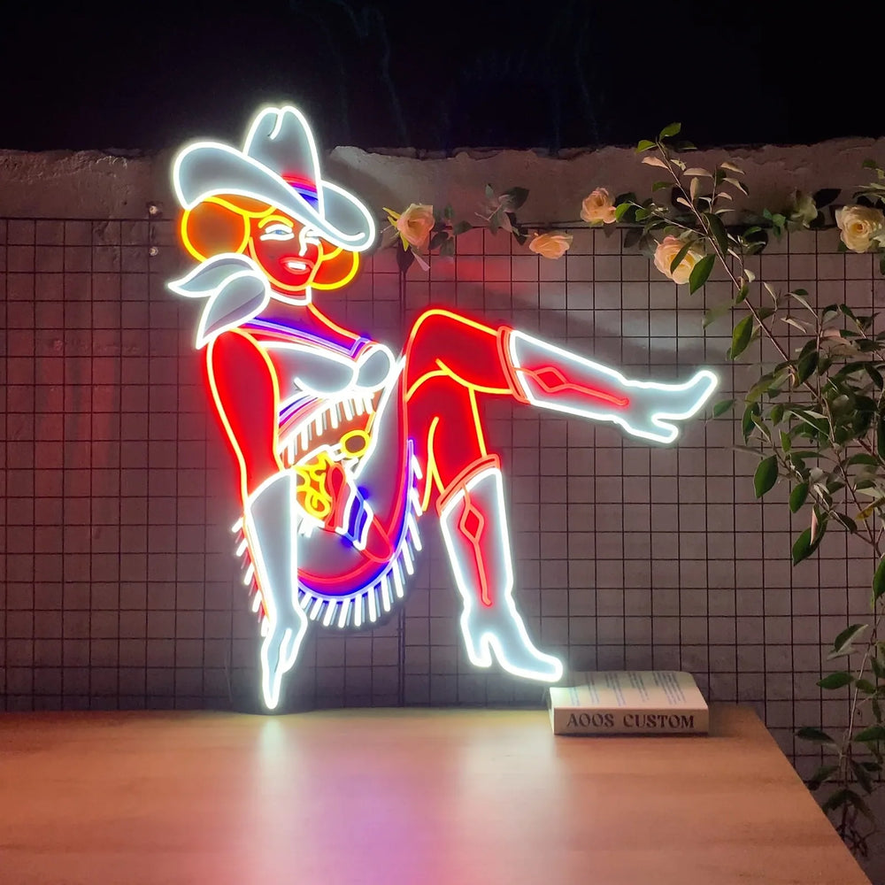 Retro custom neon sign on the wall of a home bar and games room