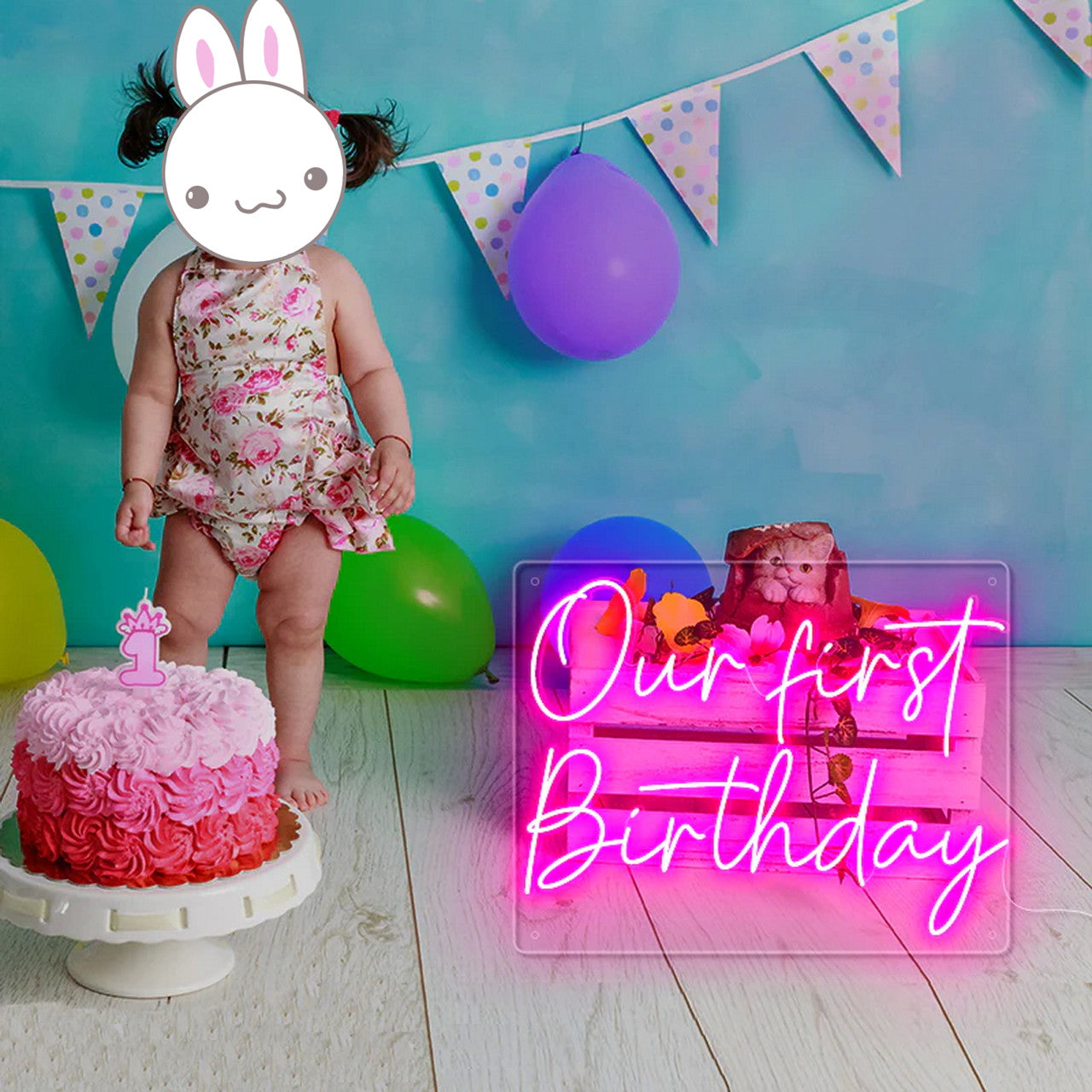 Our First Birthday LED Neon Sign for Baby Shower light up sign