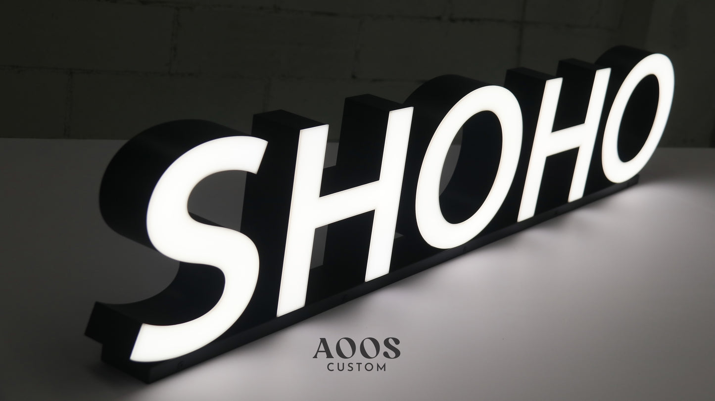Custom Desktop Metal Channel Letters with LED Front-Lit Acrylic Face, Tabletop Illuminated Business Sign for Store Counters, Office Branding, Retail Displays and Commercial Signage