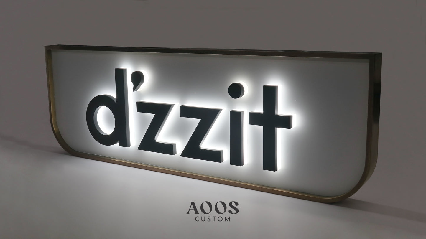 Custom LED Backlit Letters, Halo Lit Illuminated Metal Sign With Backlight, Installed on a Backboard with Metal Frame