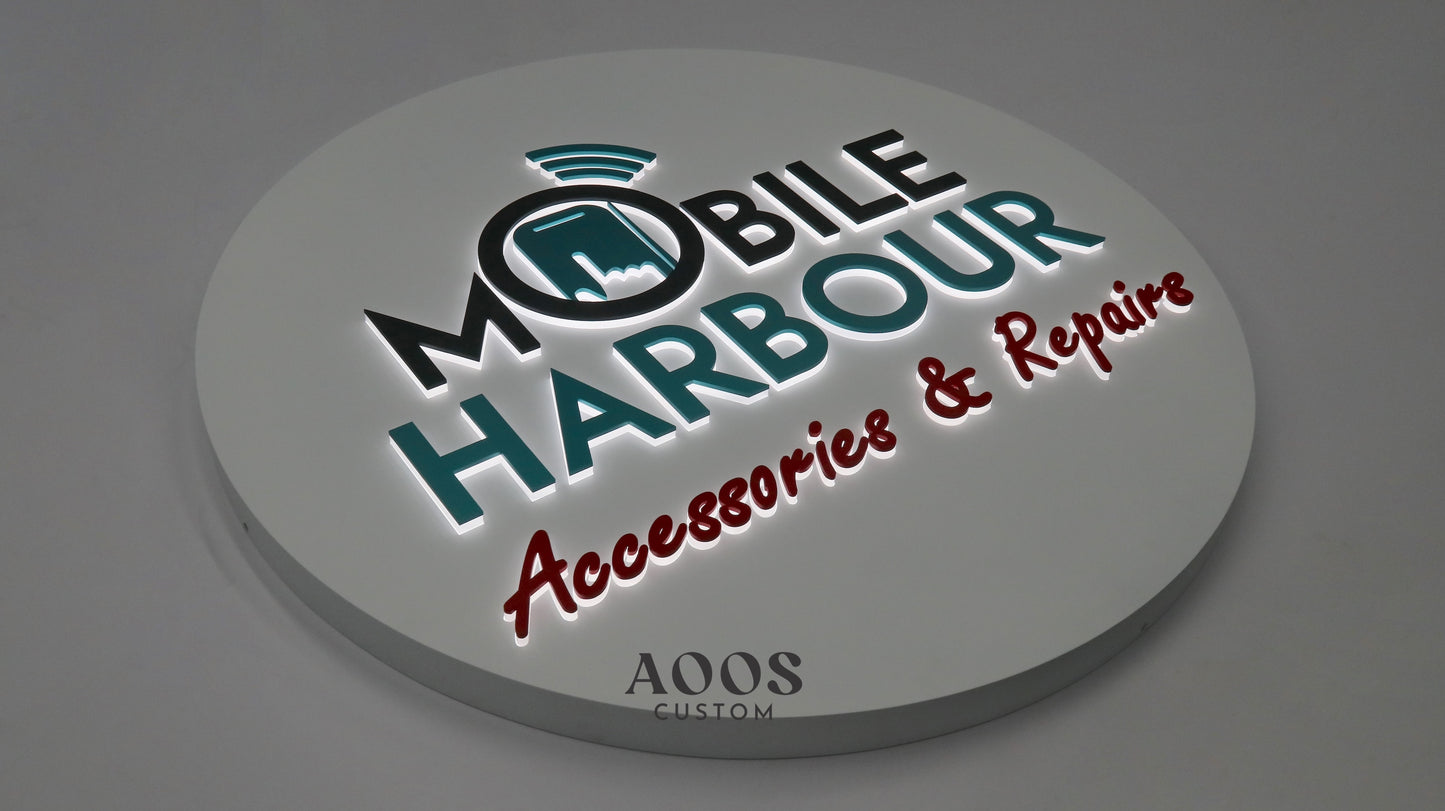 Custom LED Backlit Letters, Halo Lit Illuminated Metal Sign With Backlight, Round Backing