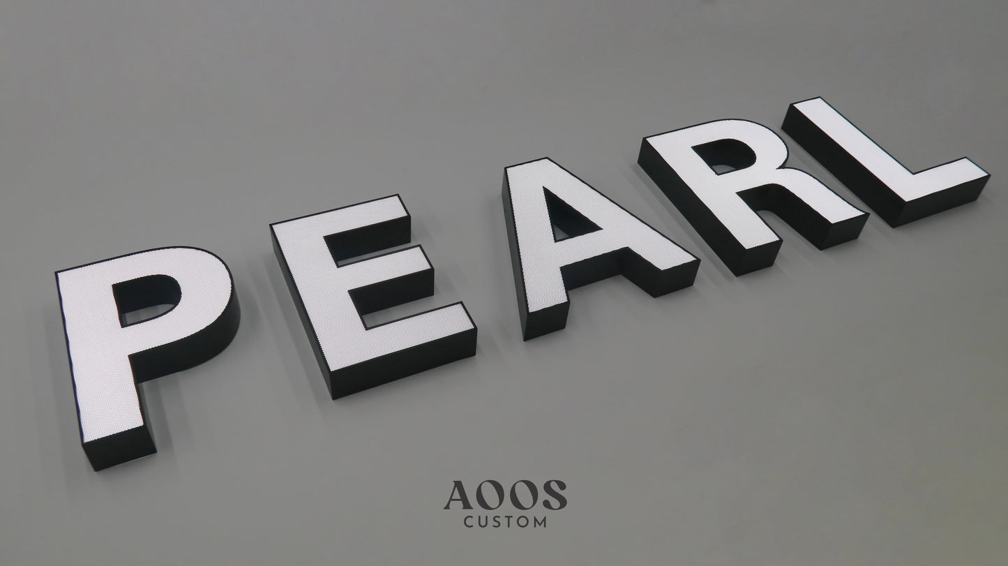 Custom Perforated Metal Mesh Front-Lit LED Channel Letters, Face Lit Outdoor Storefront Illuminated Sign