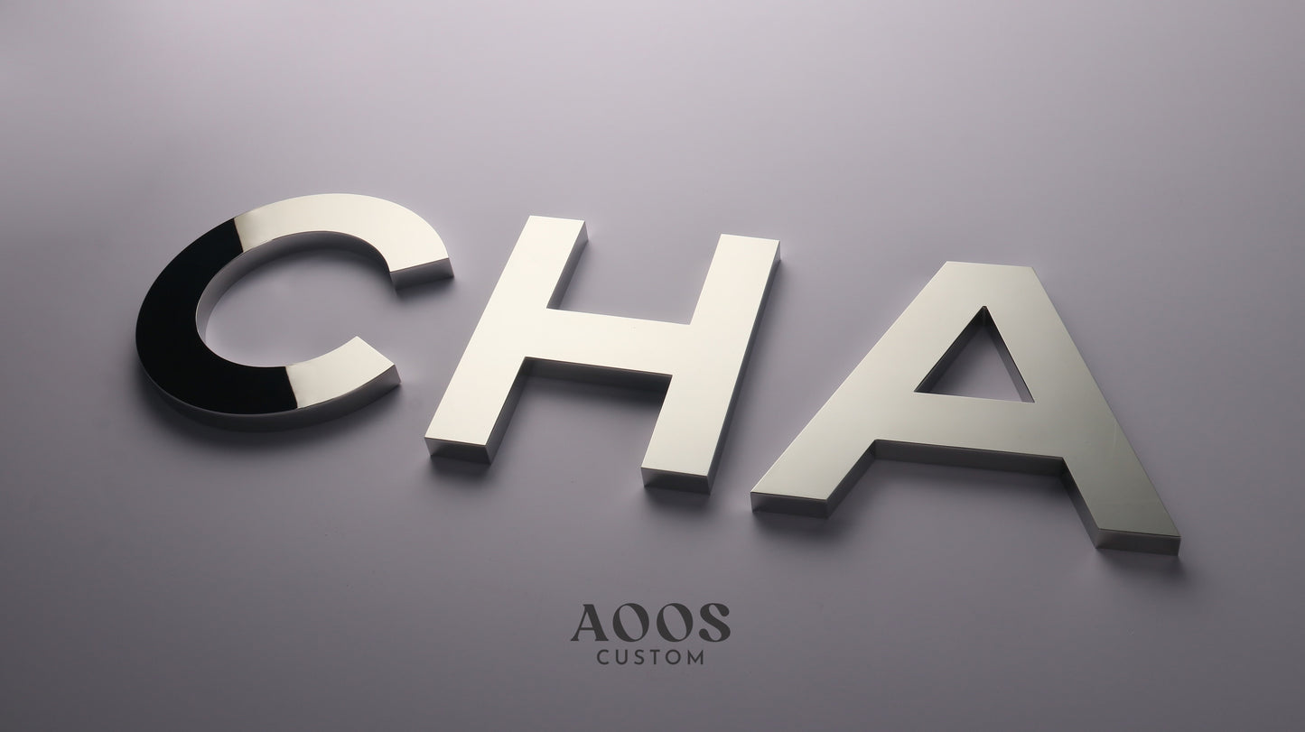 Custom Metal Sign, 3D Stainless Steel Letters for Interior Lobby Wall Logo Signs, Mirror Silver Finish