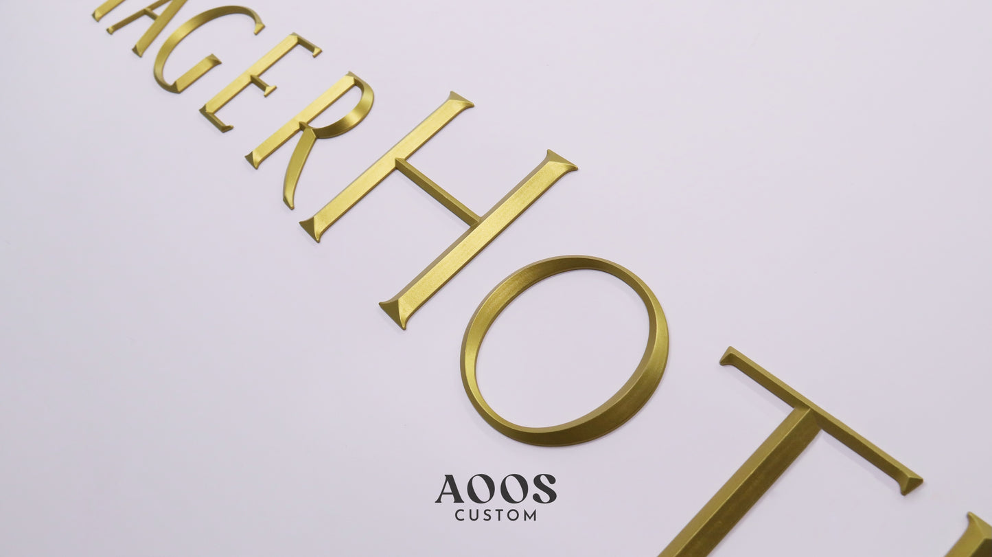 Custom Metal Sign, Roman Beveled Metal Letters, Matte Gold