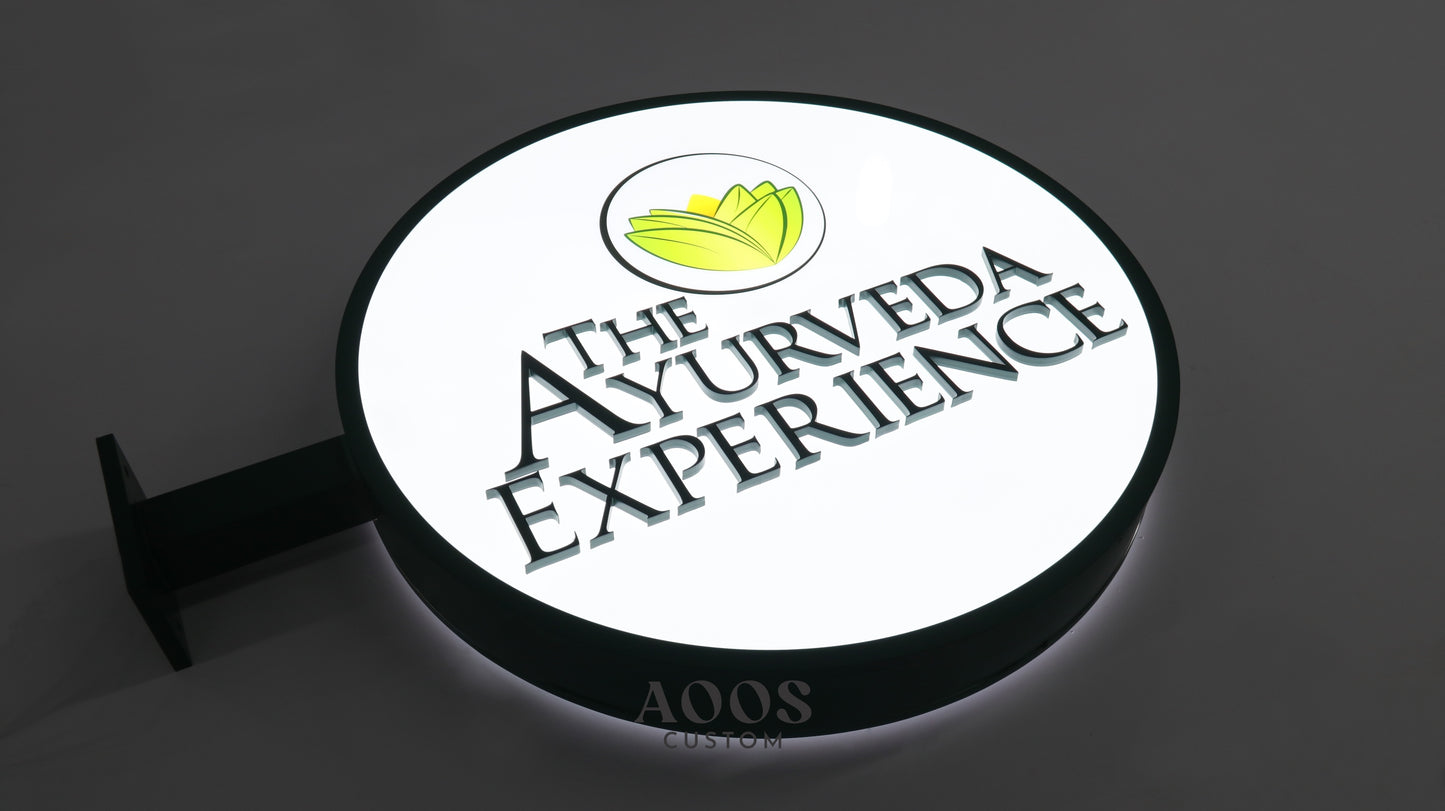 Custom Round LED Lightbox Sign with 3D Acrylic Letters, Double Sided Wall-Mounted Storefront Sign for Shops, Cafés, Wellness Studios & Retail Branding