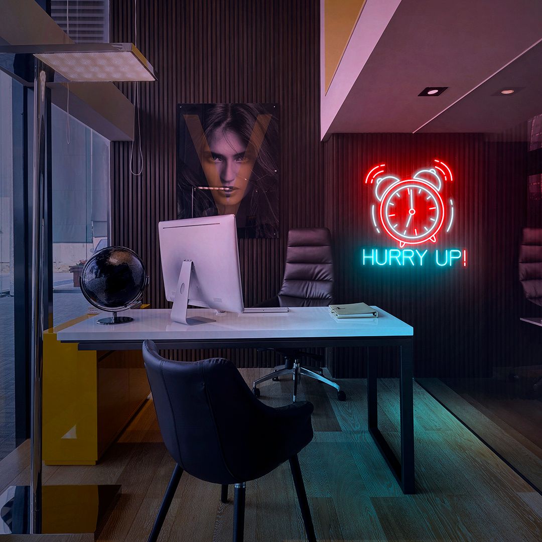 Alarm Clock Hurry Up Neon Sign