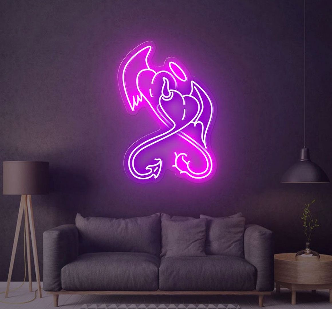 Angel Devil Hearts Neon Sign