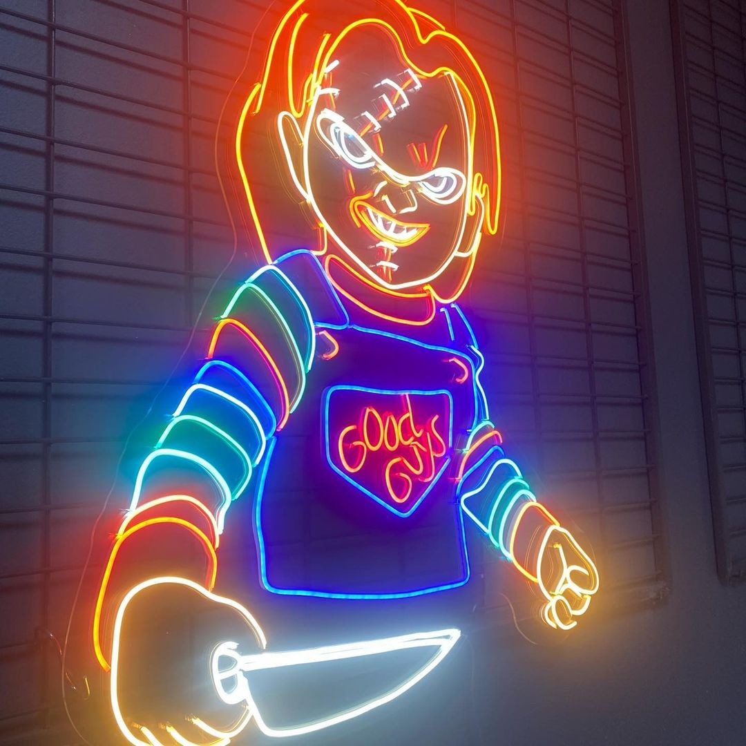 チャイルドプレー　チャッキーLEDライト　サイン Custom Made Neon Signs, Chucky Doll Childs Play Neon Sign, LED
