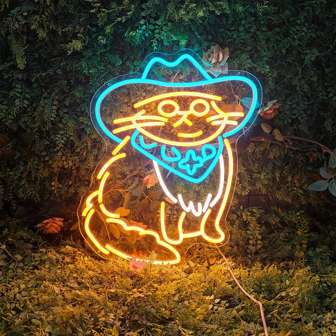 Custom Made Neon Signs, Cowboy Hat Cat Neon Sign, LED Business