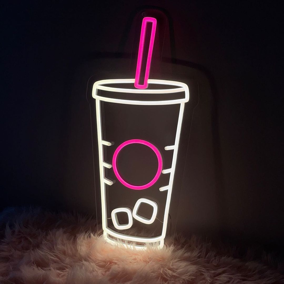Fountain Drink Soda Cup and Straw Neon Signs, Neon Lights, LED Neon Signs for Room, Bars Light Up Signs, Cool Neon Light Signs, Neon Wall Lights
