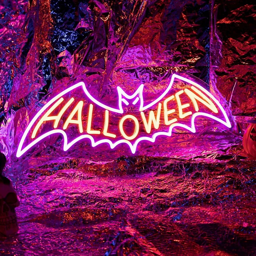 Halloween Bat LED Neon Sign for Halloween, Light Up Party Decor – AOOS