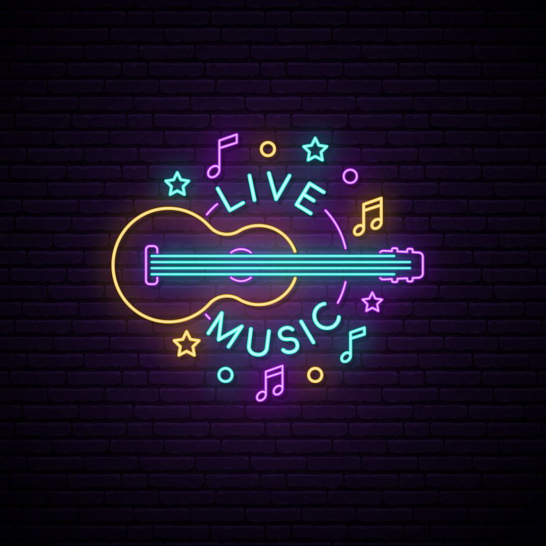 Live Music Guitar Music Notation Neon Sign