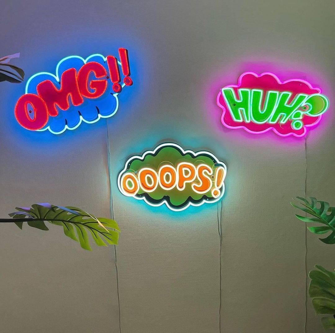 Omg, Ooops, Huh, Cartoon Speech Bubble Neon Sign