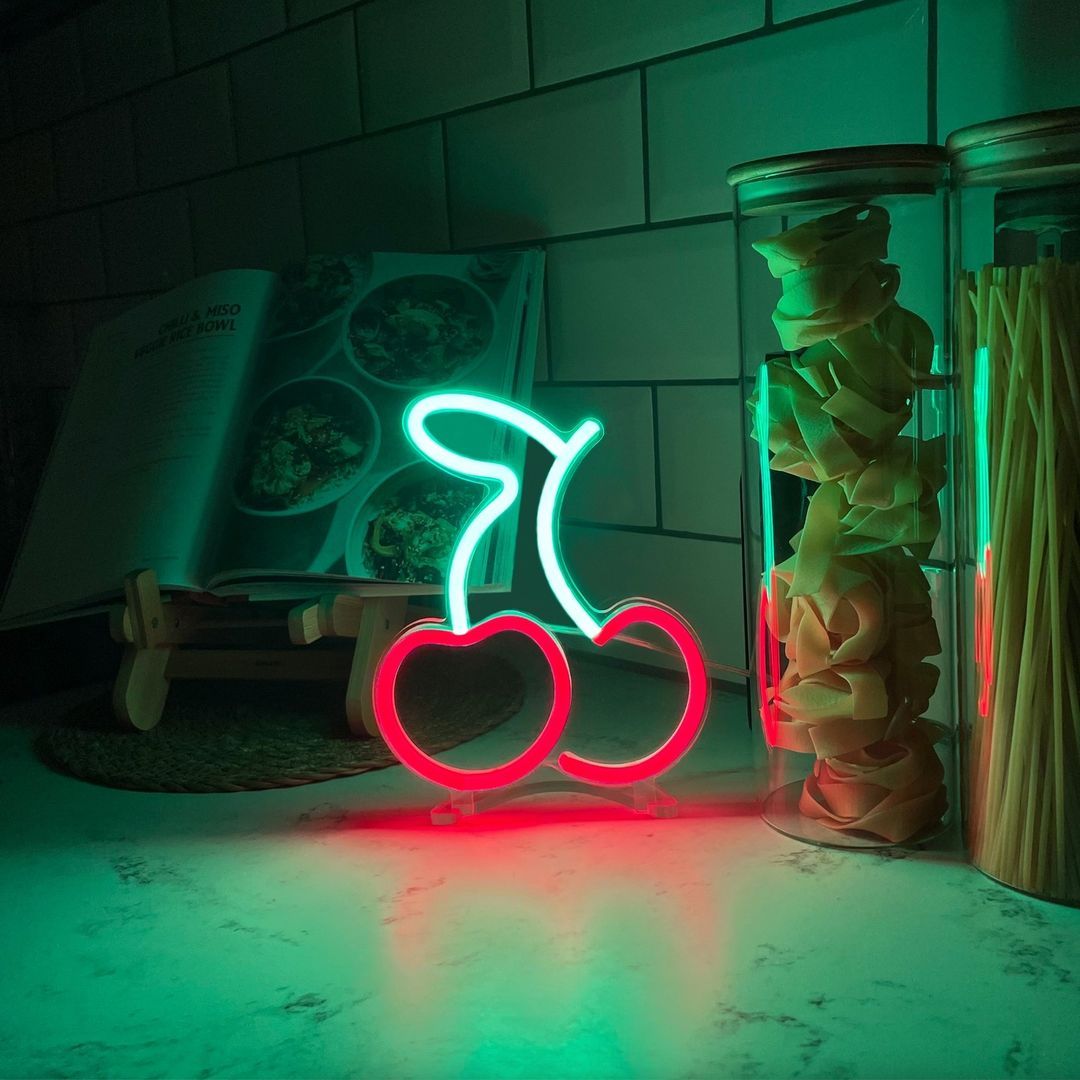 Pair of Cherries Neon Signs, Neon Lights, LED Neon Signs for Room, Bars Light Up Signs, Cool Neon Light Signs, Neon Wall Lights
