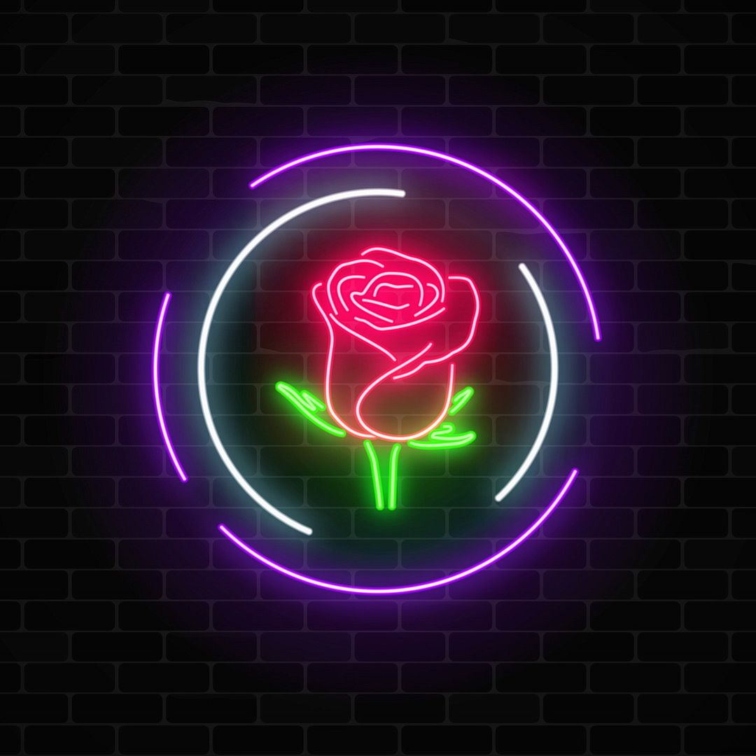 Rose in Round Neon Sign