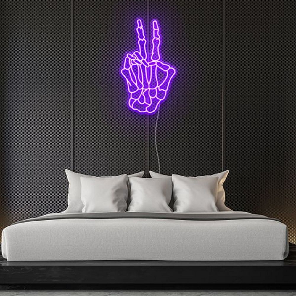 Skeleton Hand Peace Neon Sign