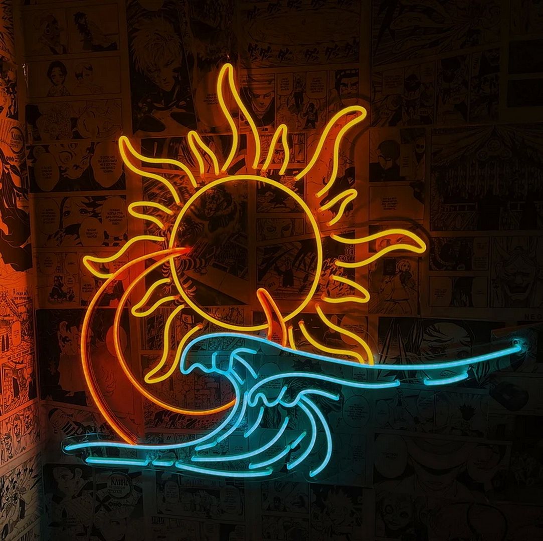 Sun Moon Ocean Neon Sign