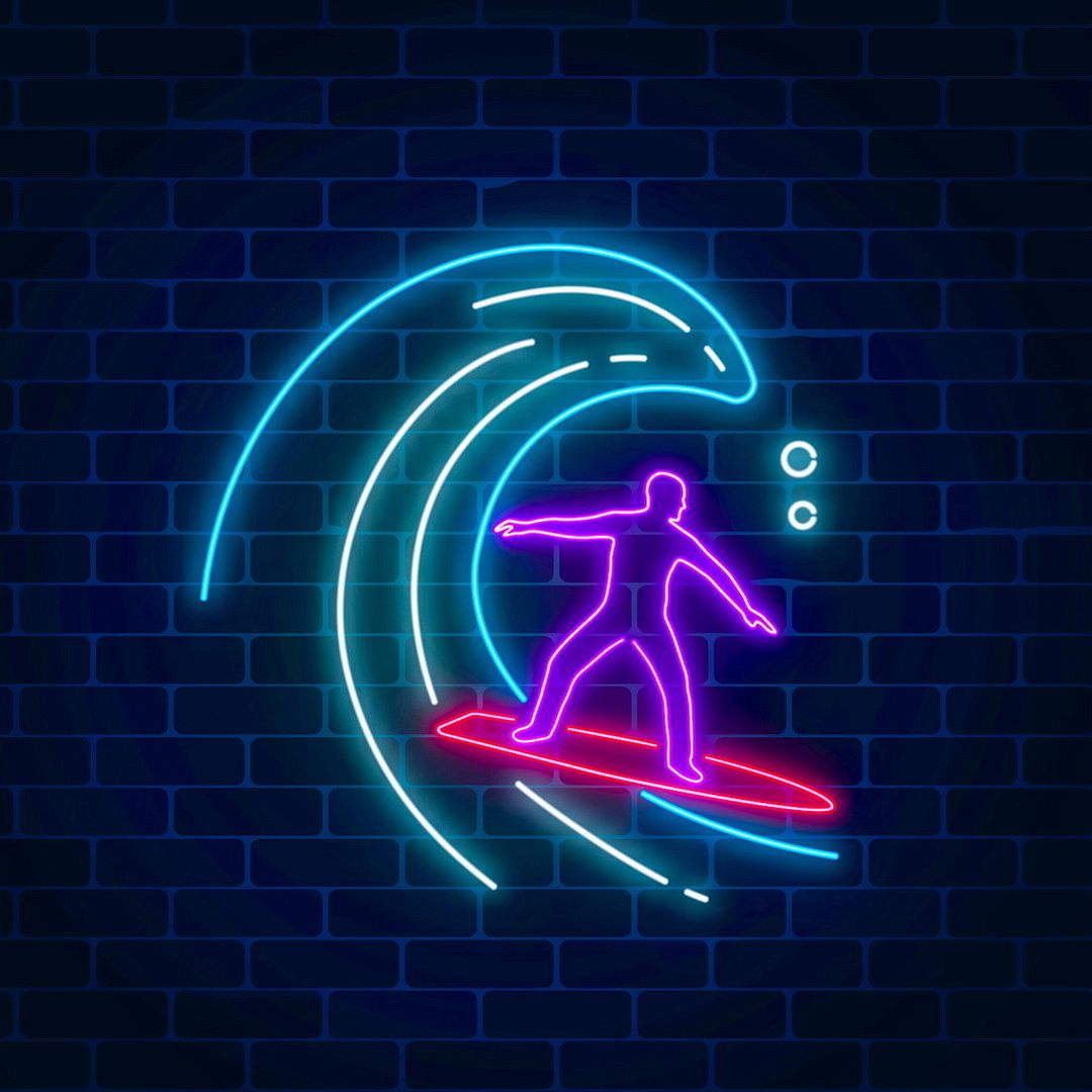 LED ネオン　おしゃれ　サーフィン　サーファー　ウェーブ　wave Surfer in Ocean Wave LED Neon Sign, Dimmable Wall Light – AOOS