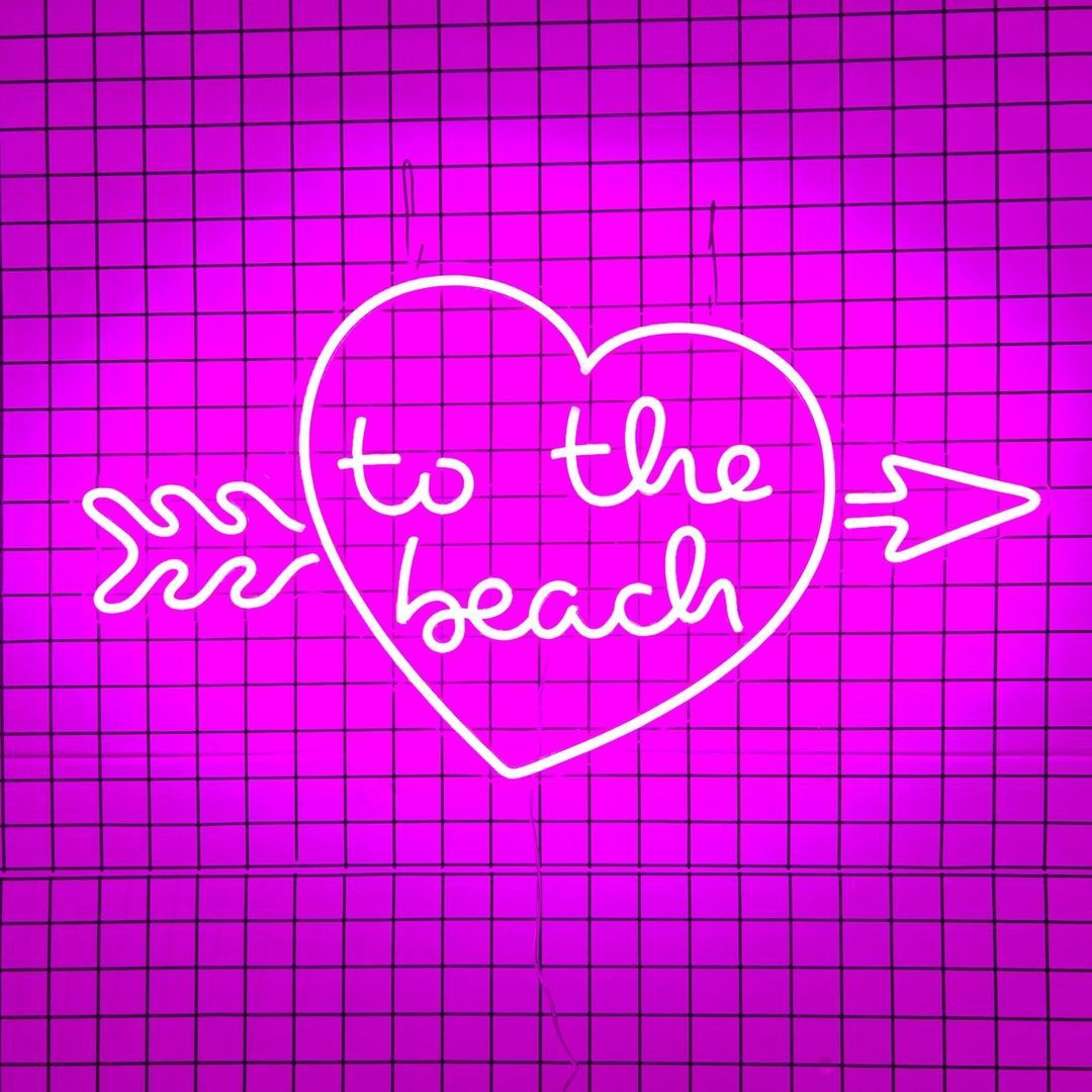 To The Beach Heart with Arrow Neon Signs, Plug-in or Battery Powered Neon Lights