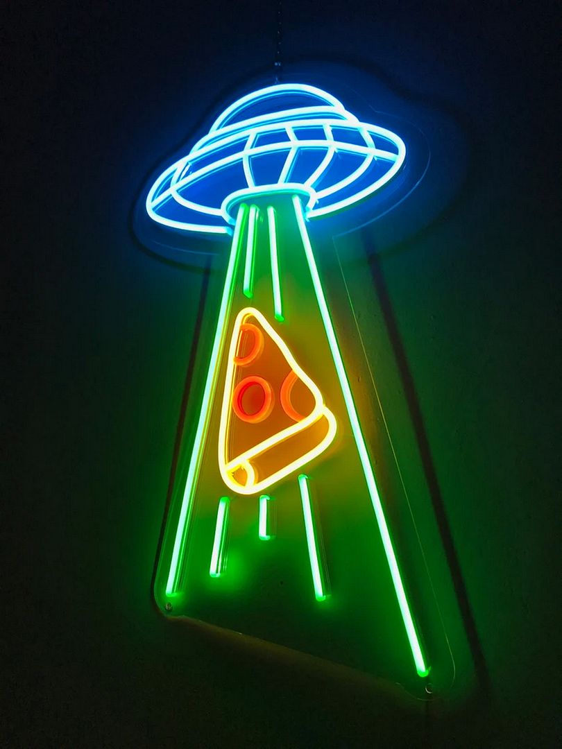 UFO Pizza Abduction Neon Sign