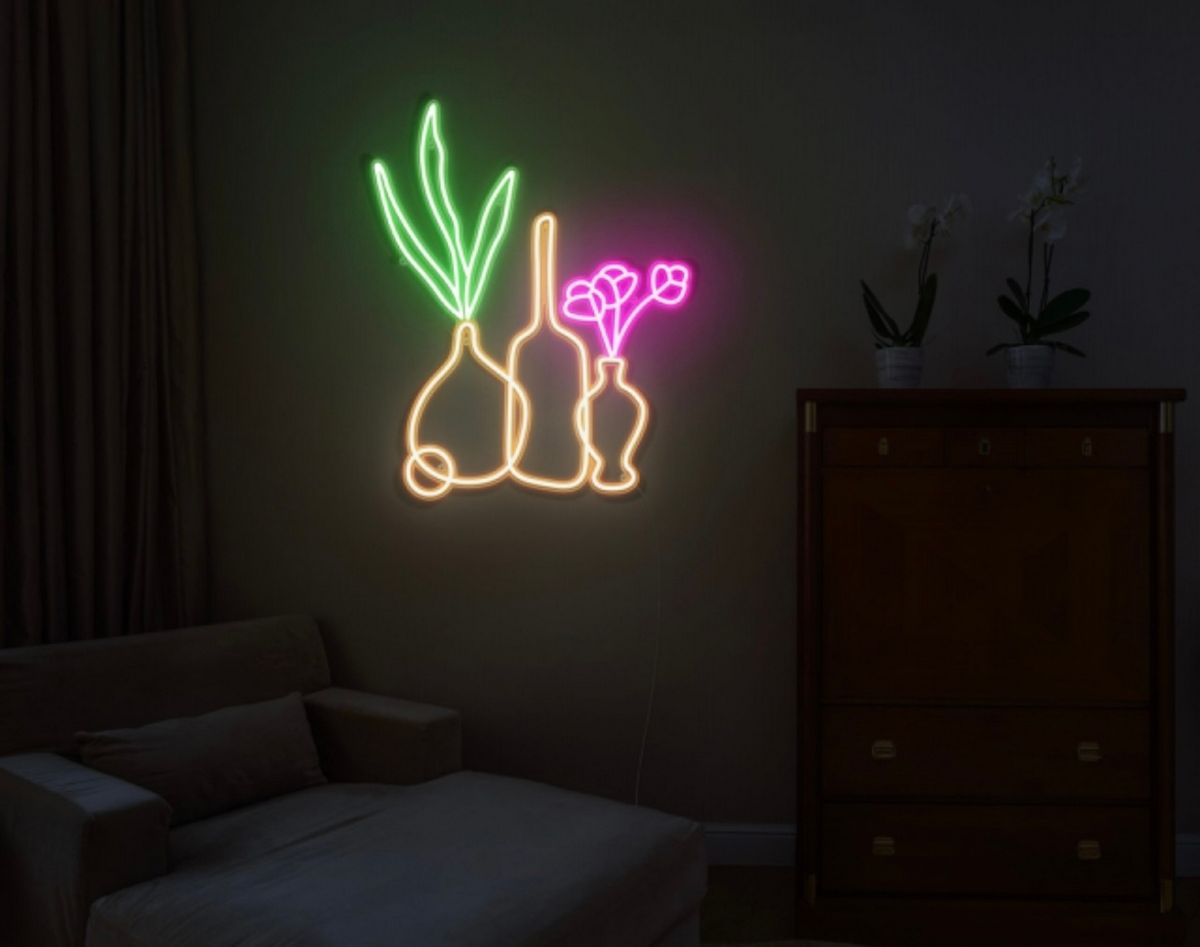 Vases with Flowers and Plants Neon Sign