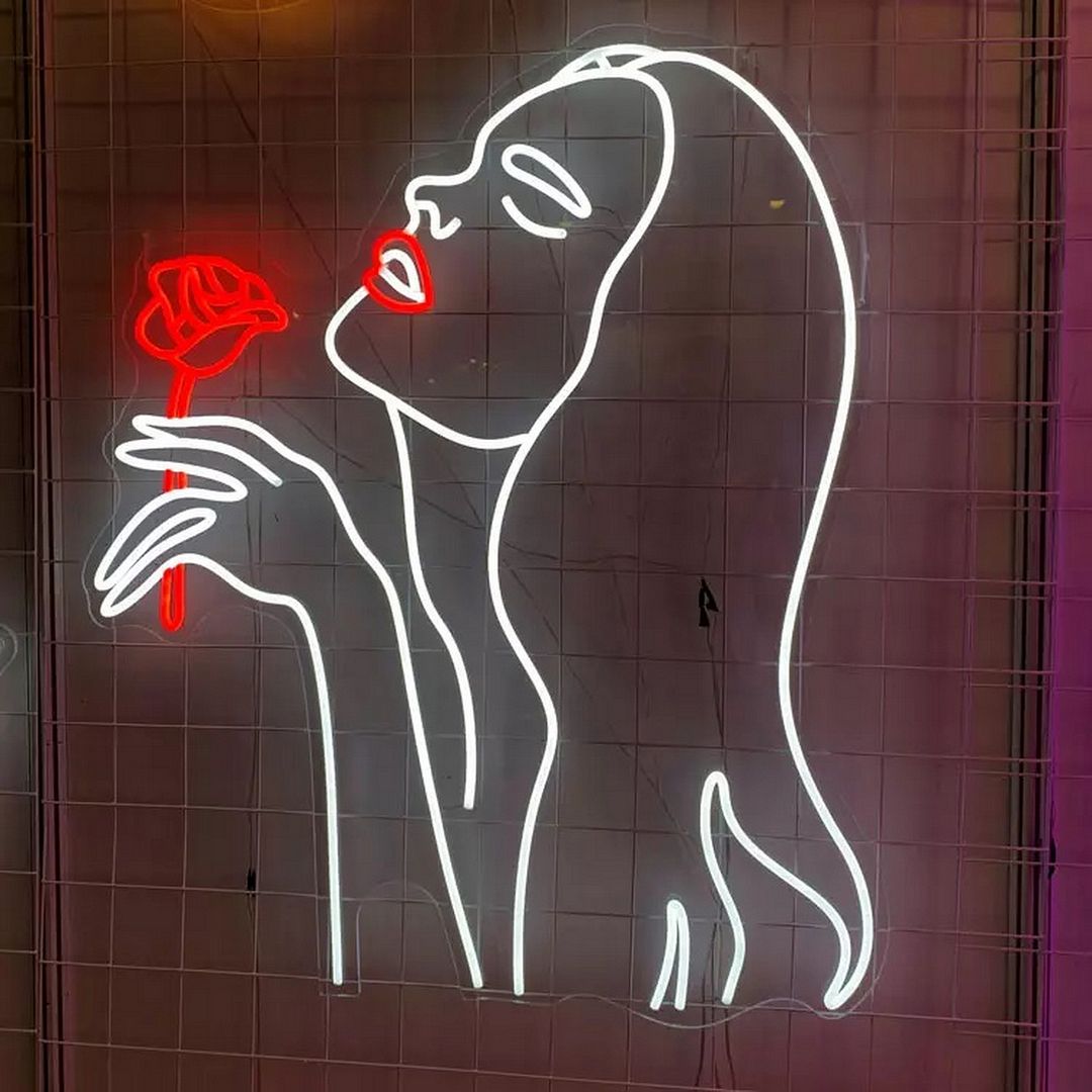 Woman Rose Neon Sign