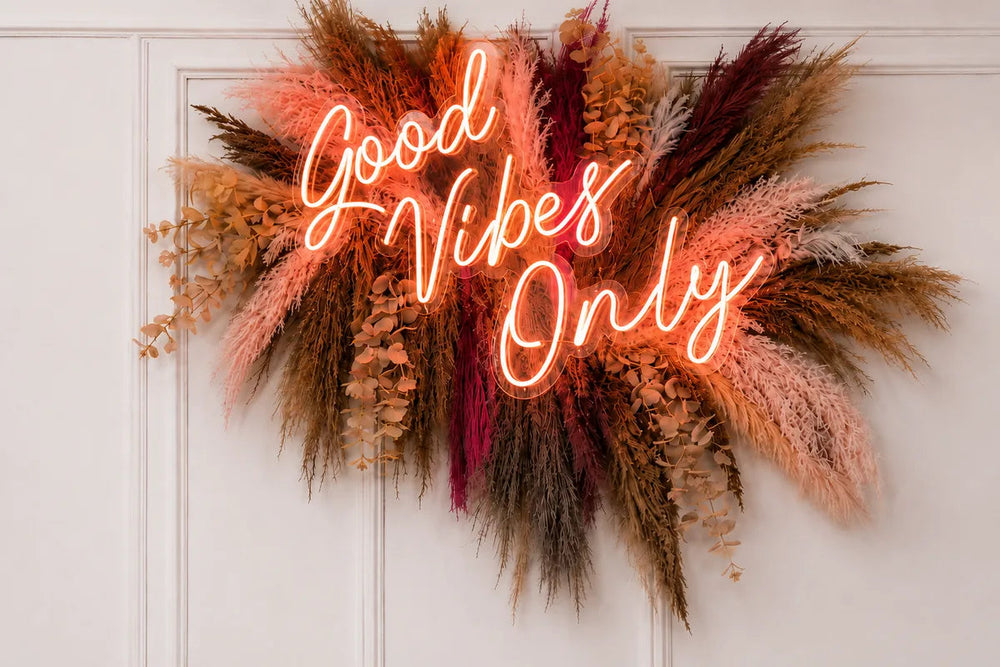 LED neon sign lit in warm white, dimmed