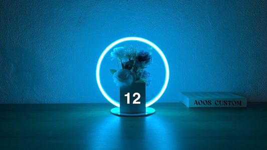 How Can Unique Neon-Accented Table Numbers with a Built-In Vase Transform Your Event Experience?
