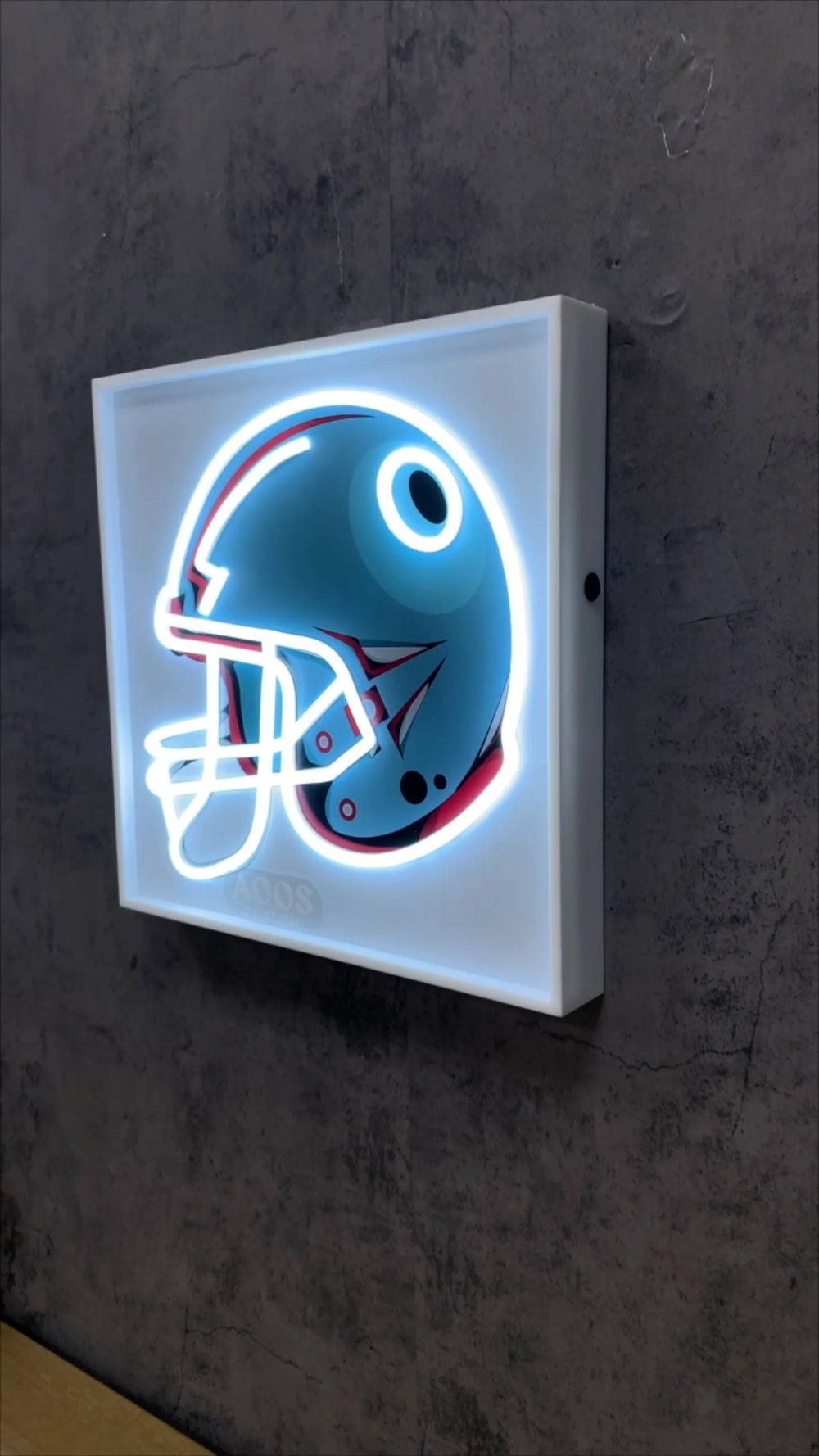 LED neon mounted over a printed panel, the same effect UV printing puts straight onto a backboard