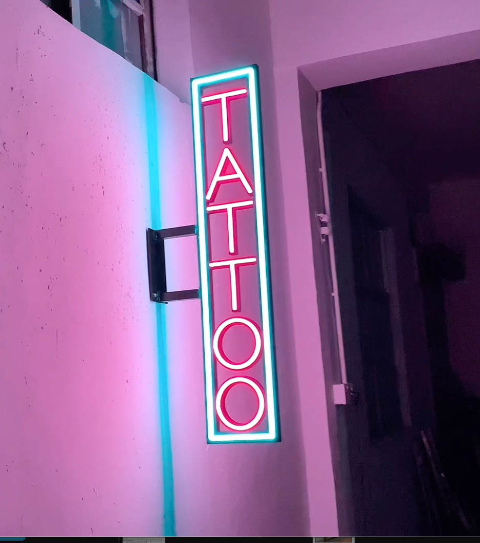 Custom Neon Signs, Double-Sided Illuminated Blade Signs, Wall-Mounted Business Signage for Tattoo Shop Glow Signs