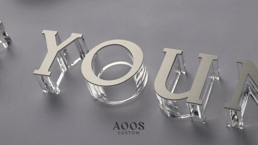 Custom 3D Crystal Acrylic Letters, Premium Floating Logo Signage for Interior Branding, Brushed Stainless Steel Face