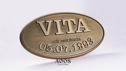 Custom Antique Brass Engraved Plaque, Raised Lettering Nameplate, Vintage Oval Metal Sign for Business Founding Date & Commemorative Displays