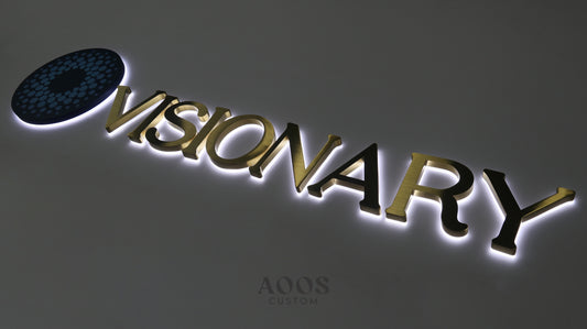 Custom Brushed Gold LED Backlit Letters, Halo Lit Illuminated Metal Sign With Backlight