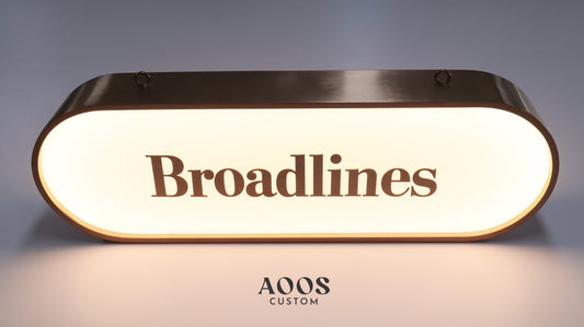 Custom Ceiling Hanging Double Sided LED Hanging Light Box Business Sign, Elongated Oval Capsule Light Box, Brushed Rose Gold Frame Illuminated Signage for Retail Stores, Cafés, Boutiques, and Indoor Branding