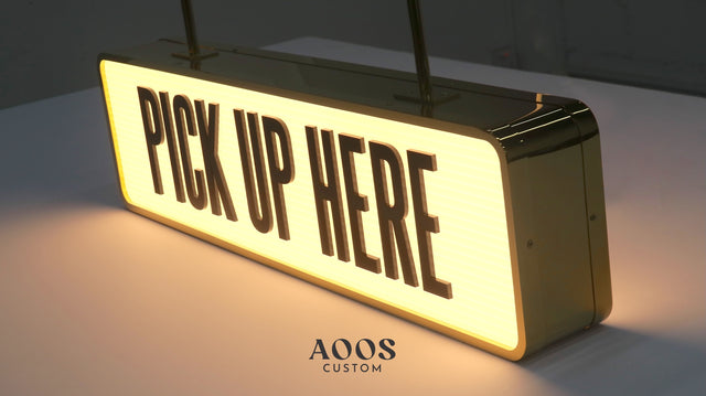 Custom Ceiling Hanging Double Sided LED Light Box Business Sign, Rectangular Illuminated Light Box, Mirror-Finish Gold Metal Frame for Retail Stores, Cafés, Boutiques, and Indoor B