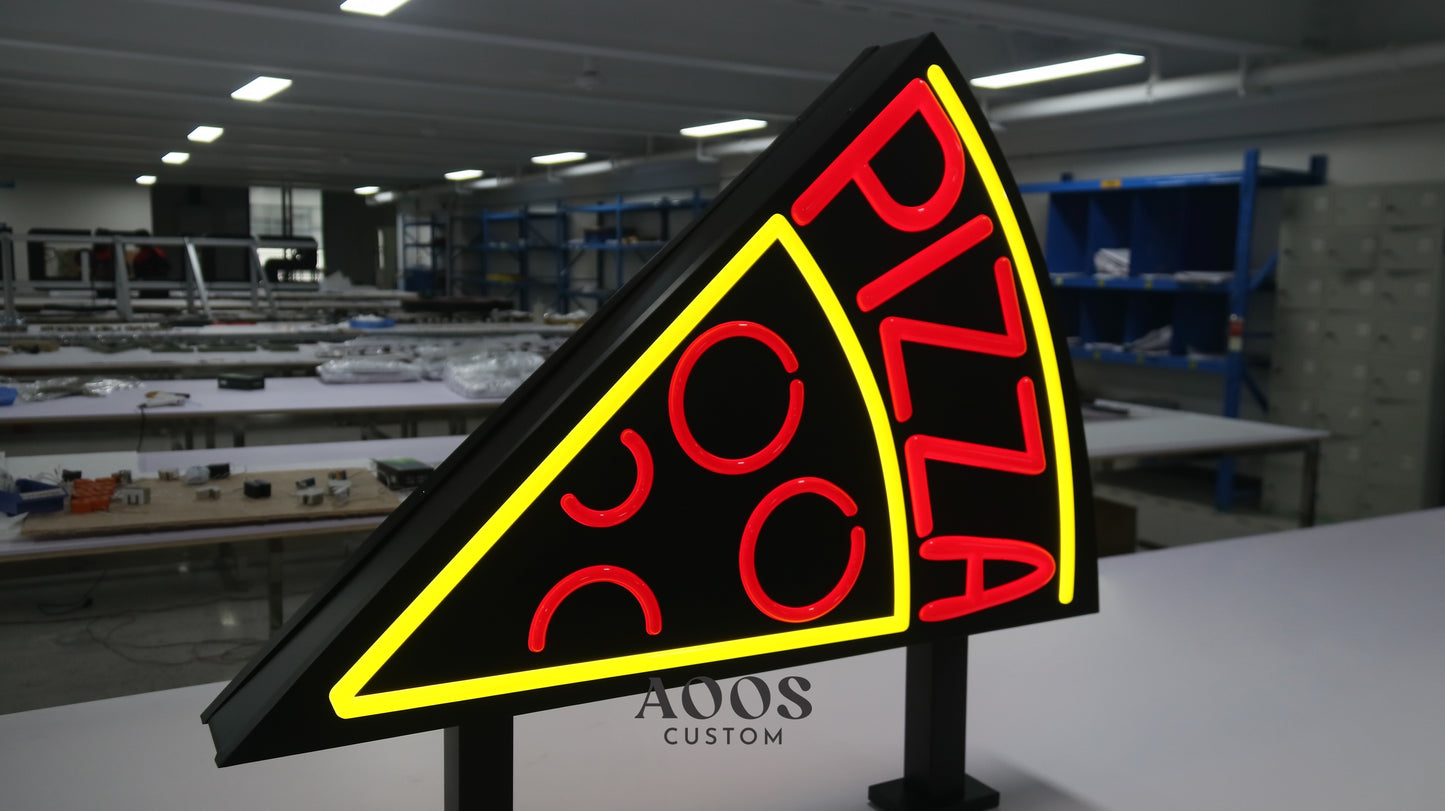 Custom Double Sided LED Neon Lightbox Sign, Faux Neon Shop Sign, Illuminated LED Light Box for Pizzerias & Restaurants