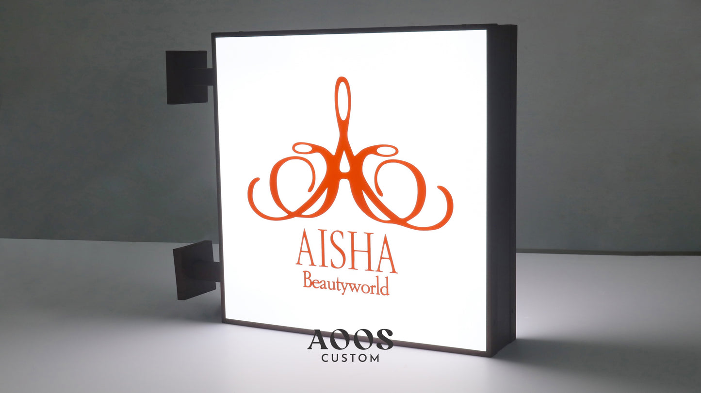 Custom Double Sided Rectangular LED Light Box Sign, Wall Mounted Illuminated Storefront Sign, Front-Lit Logo Lightbox for Salons, Beauty Studios & Retail Shops