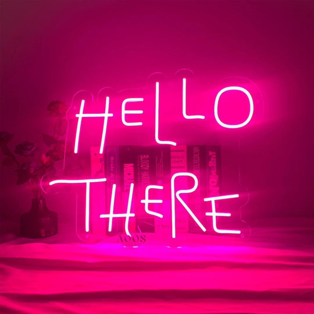 Custom LED neon sign with flashing and moving light effects, made with flexible LED neon tubing mounted on a cut-to-shape acrylic backboard. The sign is designed for illuminated branding, logo display, or custom text presentation with animated lighting patterns. Visible construction includes LED strip based neon lines, colored glowing segments, contour-cut backing, wall mounted installation style, and indoor commercial or storefront display use.