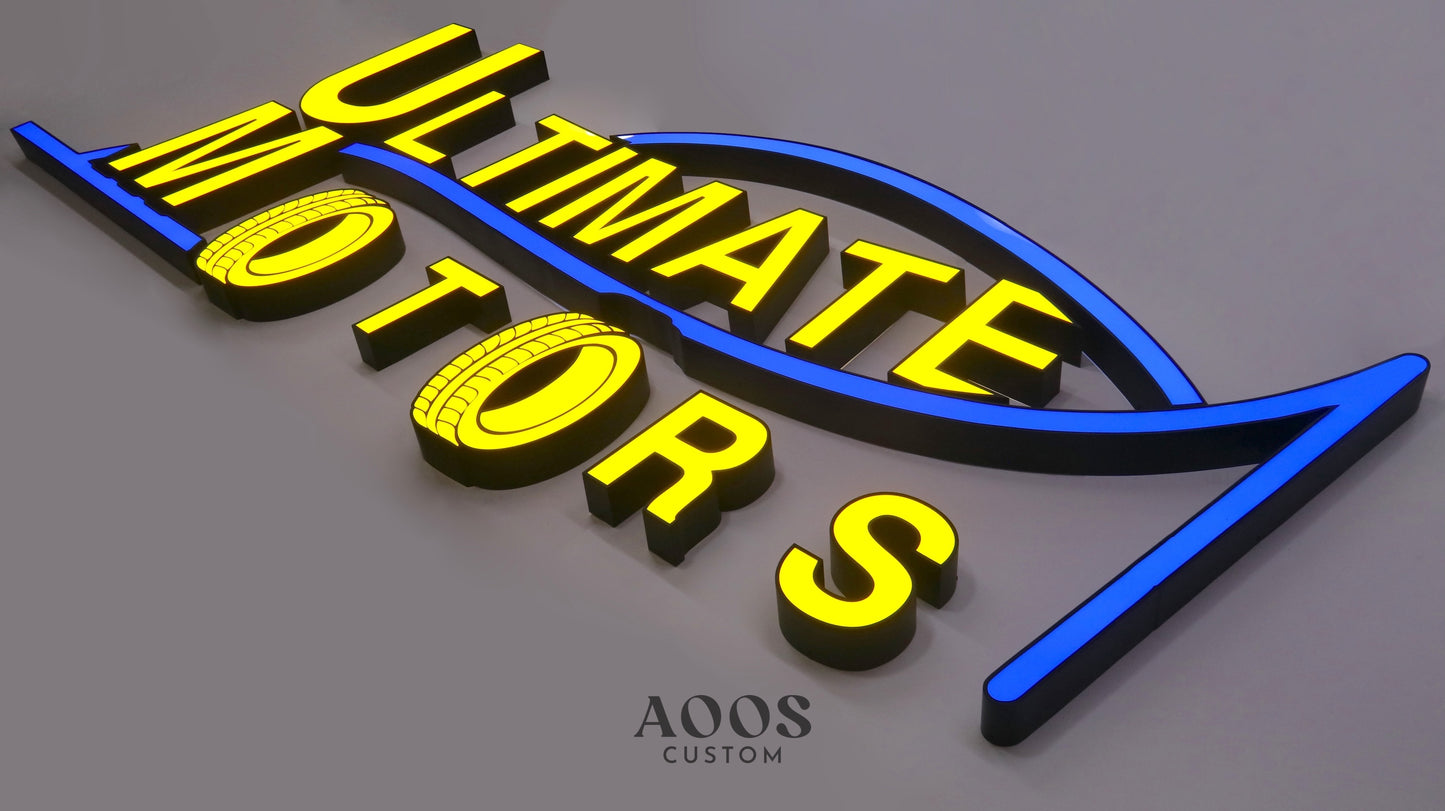 Custom Front-Lit LED Channel Letters, 3D Illuminated Business Logo Lighted Letters, Matte Black Metal Returns