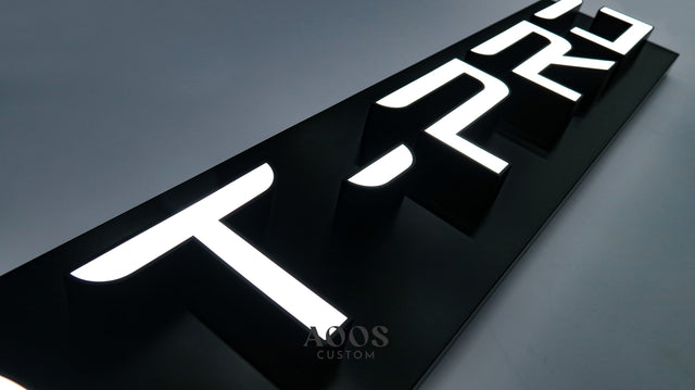 Custom Front-Lit LED Channel Letters, Face Lit Outdoor Storefront Light Up Sign, Black Metal Backing
