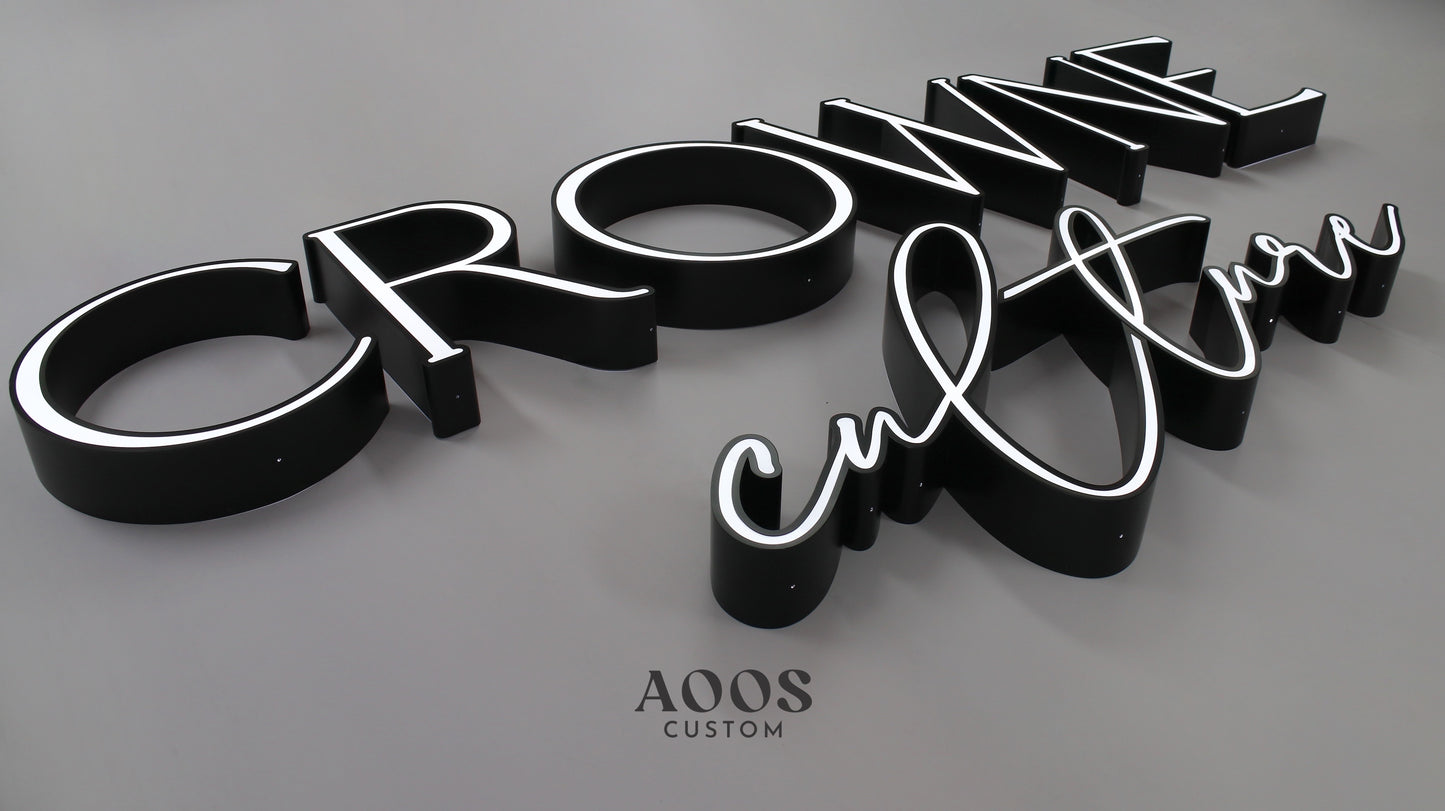 Custom Front-Lit LED Channel Letters, Face Lit Outdoor Storefront Light Up Sign, Matte Black Returns