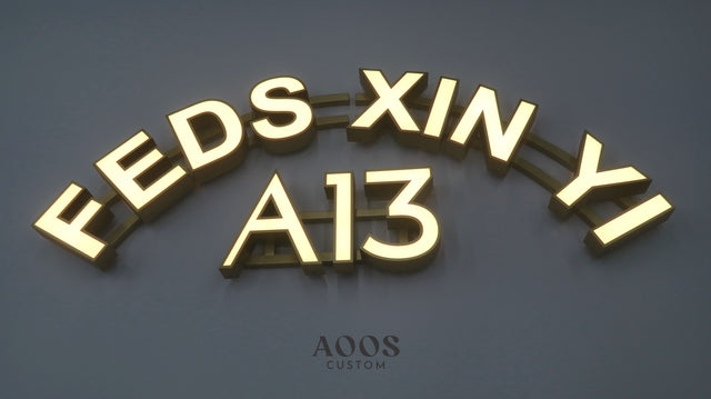 Custom Front-Lit LED Channel Letters, Face Lit Outdoor Waterproof Storefront Light Up Sign, Curved Mounting Rail, Brushed Gold Sides