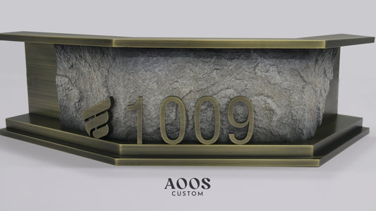 Custom Irregular House Number Sign for Corner or Uneven Walls, Textured Stone and Metal Address Plaque, Architectural Exterior Wayfinding Signage