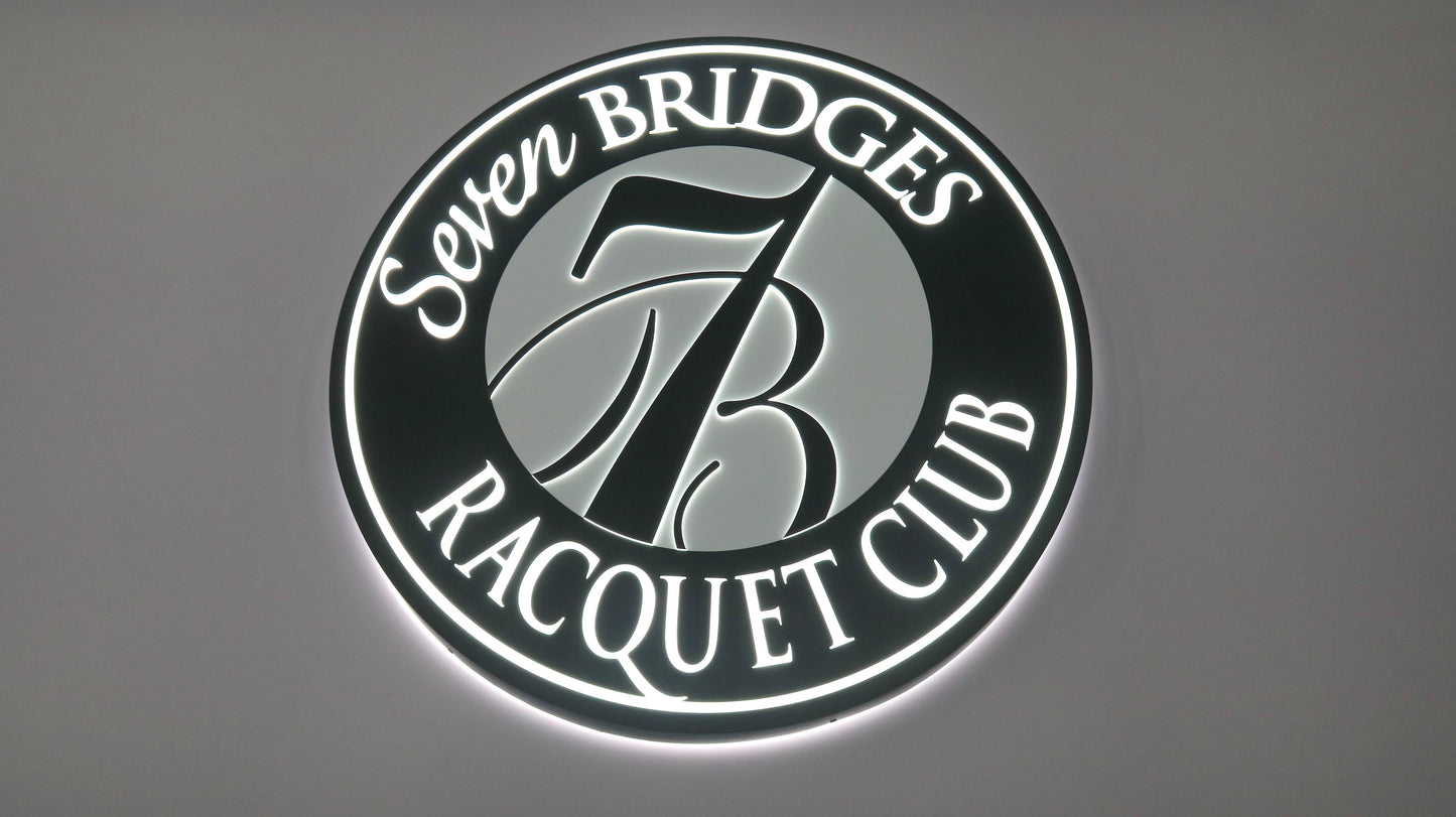 Custom LED Backlit Business Wall Logo Sign, Halo Lit Illuminated Metal Sign With Backlight, Round Metal Backer and Cut Out Design