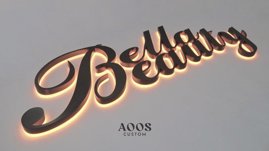 Custom LED Backlit Channel Letters, Halo Lit Illuminated Metal Sign With Backlight, Brushed Black Titanium Finish