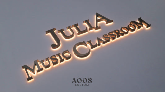 Custom LED Backlit Channel Letters, Halo Lit Illuminated Metal Sign With Backlight, Brushed Red Copper Finish