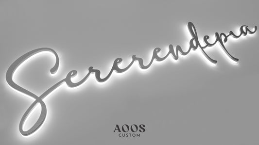 Custom LED Backlit Channel Letters, Halo Lit Illuminated Metal Sign With Backlight, Brushed Silver Finish