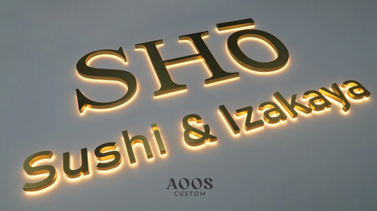 Custom LED Backlit Channel Letters, Halo Lit Illuminated Metal Sign With Backlight, Matte Frosted Gold Finish