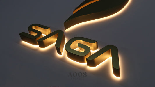 Custom LED Backlit Channel Letters, Halo Lit Illuminated Metal Sign With Backlight, Matte Gold Finish