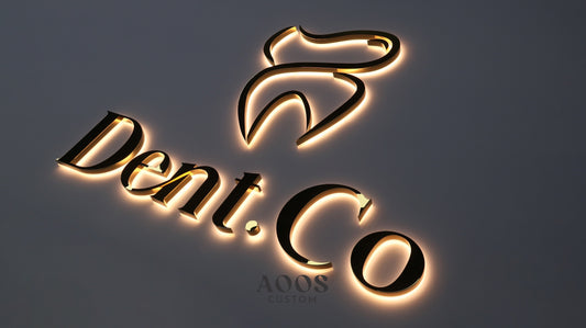 Custom LED Backlit Channel Letters, Halo Lit Illuminated Metal Sign With Backlight, Polished Gold